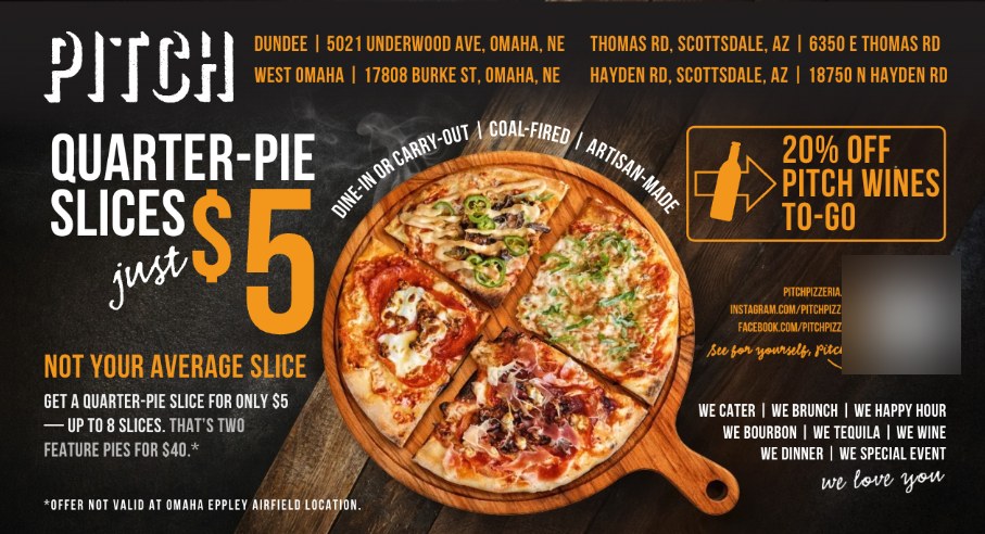 Pitch Pizzeria advertisement sample in the Lincoln Local Spotlight mailer